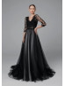 Black Eyelash Lace Tulle Chic Wedding Dress